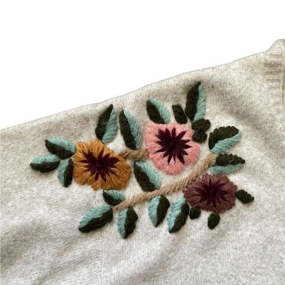 BOUNDLESS NORTH Embroidered Floral Wool Blend Tan Cardigan Size XL - Picture 4 of 9